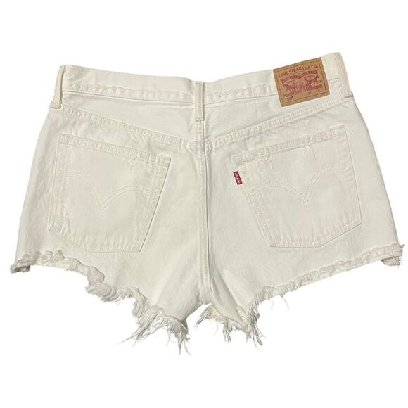 Levi’s 501 Signature Button Fly High Rise Cream Denim Shorts Women's Size 31 - Picture 2 of 14